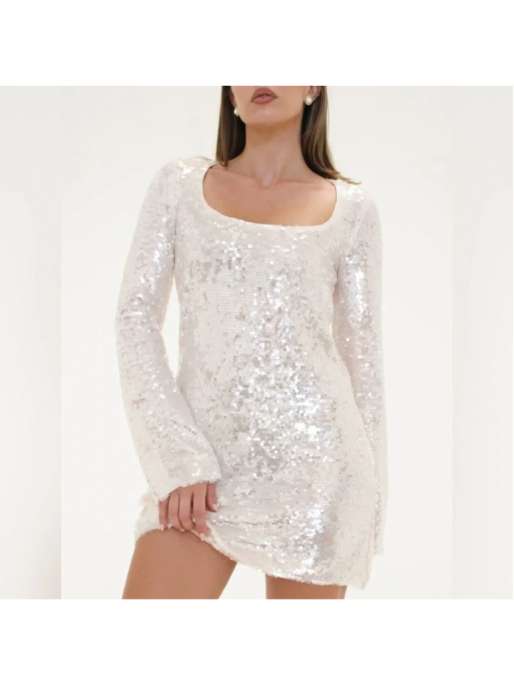 Rumored Moonstruck sequin mini shift dress blush pink champagne women medium NWT